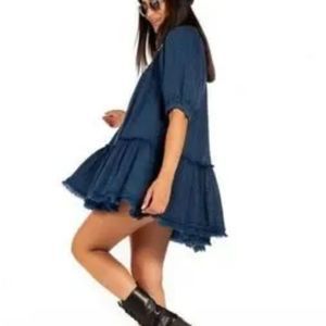 Free People Blue Ruffle Hem Top